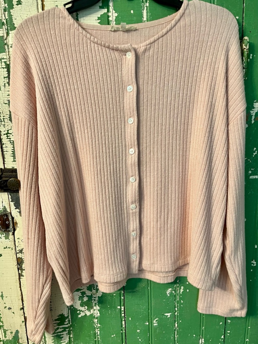 Madewell Light Pink Ribbed Button-Front Cardigan Sweater